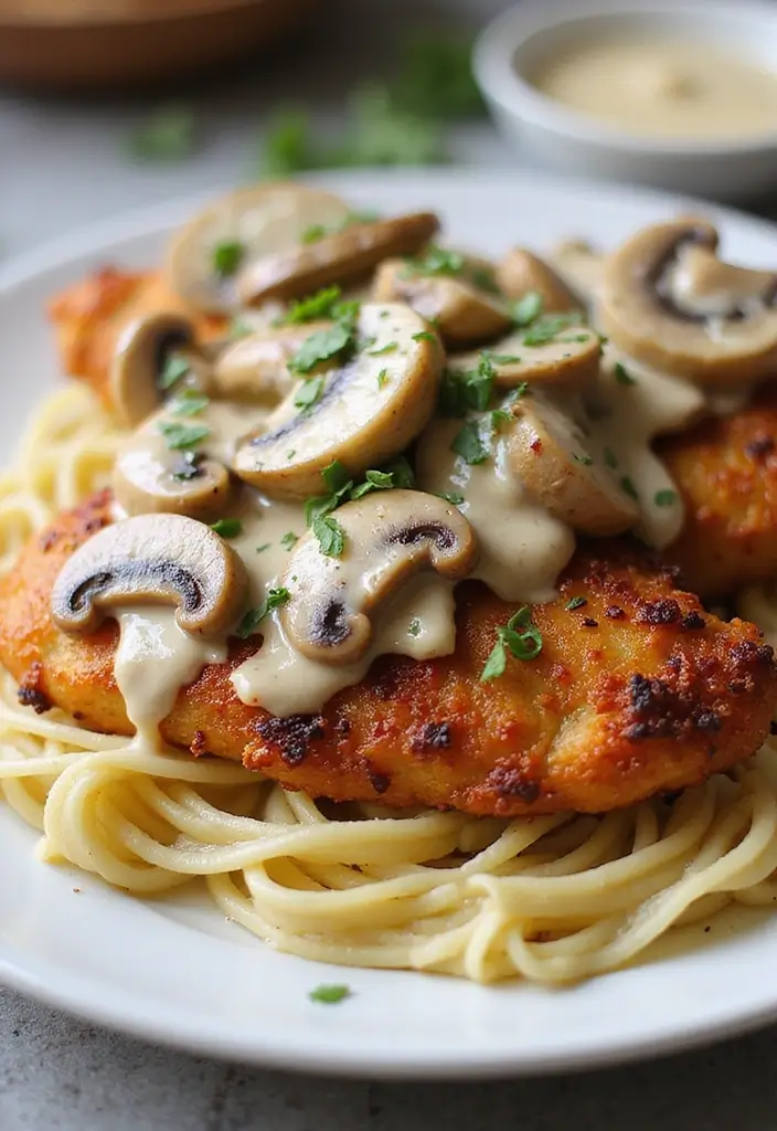 25 Air Fryer Parmesan Crusted Chicken Recipes That Crunch Perfectly 17 25 Air Fryer Parmesan Crusted Chicken Recipes That Crunch Perfectly - 16. Air Fryer Chicken with Mushroom Cream Sauce
