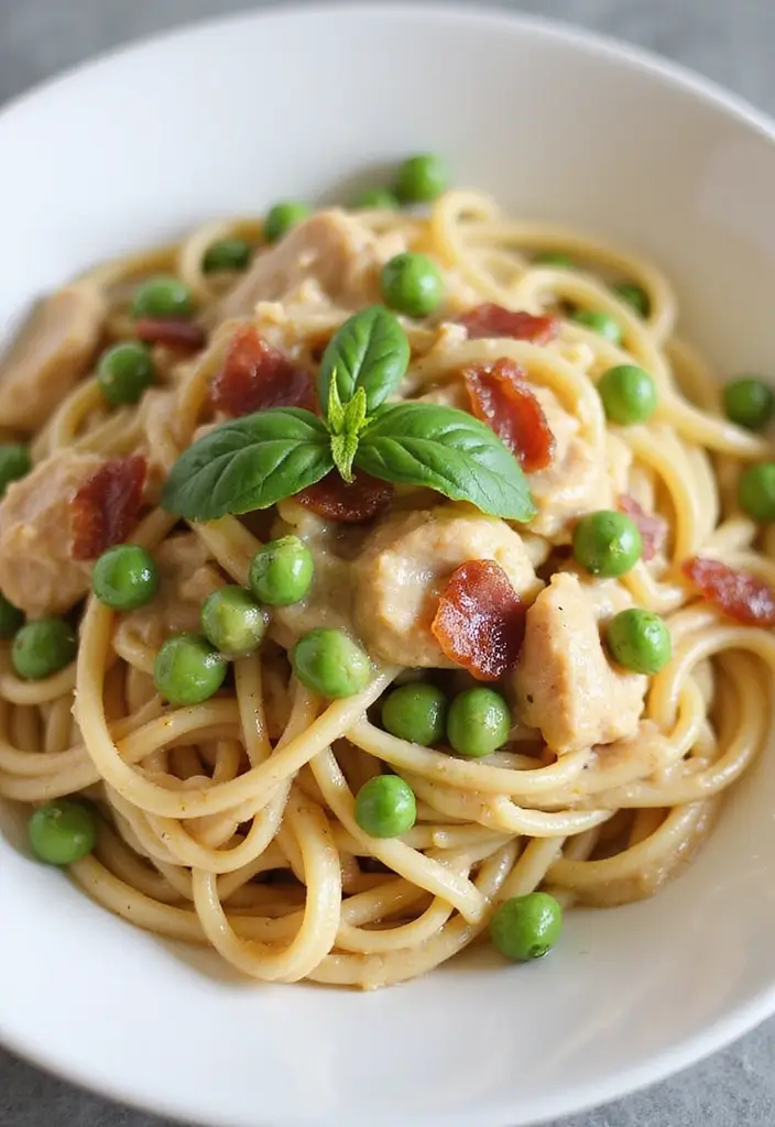 27 Chicken Bacon Carbonara Pasta Recipes That Taste Divine - 10. Chicken Bacon Carbonara with Peas