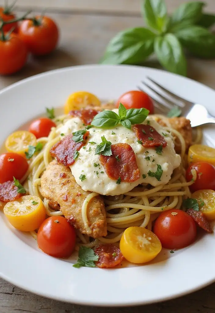 27 Chicken Bacon Carbonara Pasta Recipes That Taste Divine - 12. Caprese Chicken Bacon Carbonara