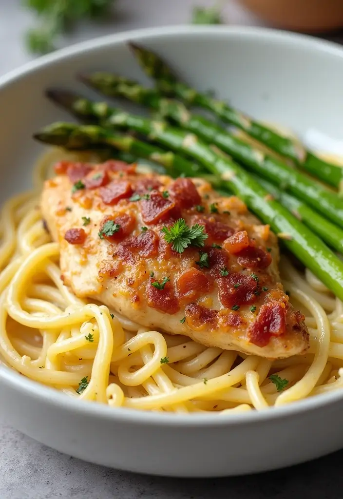 27 Chicken Bacon Carbonara Pasta Recipes That Taste Divine - 13. Chicken Bacon Carbonara with Asparagus