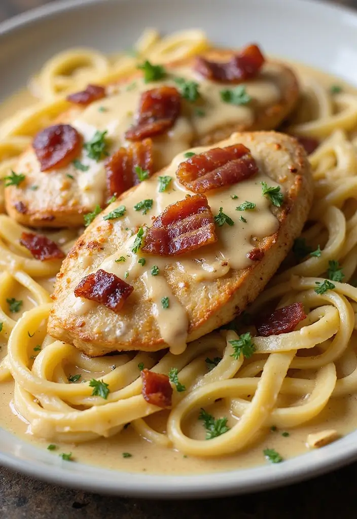 27 Chicken Bacon Carbonara Pasta Recipes That Taste Divine - 18. Garlic Butter Chicken Bacon Carbonara