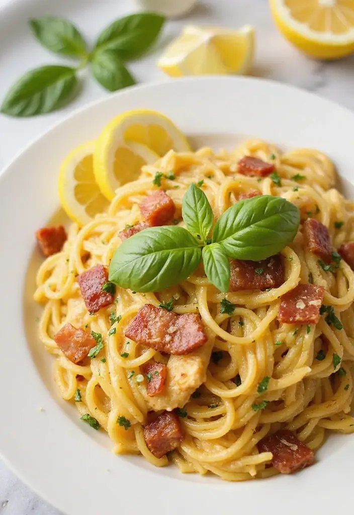 27 Chicken Bacon Carbonara Pasta Recipes That Taste Divine - 2. Lemon Garlic Chicken Bacon Carbonara