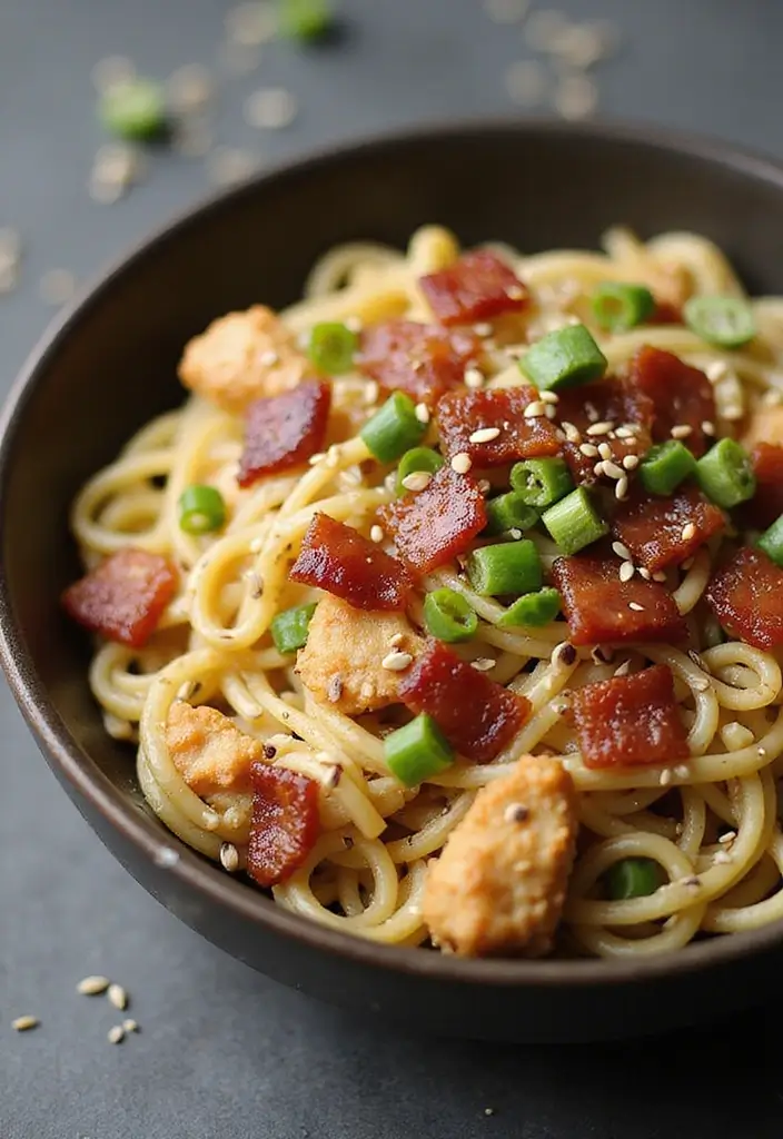27 Chicken Bacon Carbonara Pasta Recipes That Taste Divine - 23. Asian-Inspired Chicken Bacon Carbonara
