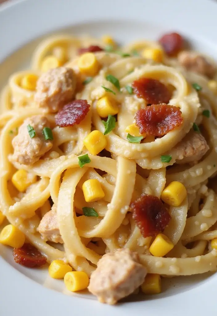 27 Chicken Bacon Carbonara Pasta Recipes That Taste Divine - 26. Chicken Bacon Carbonara with Corn