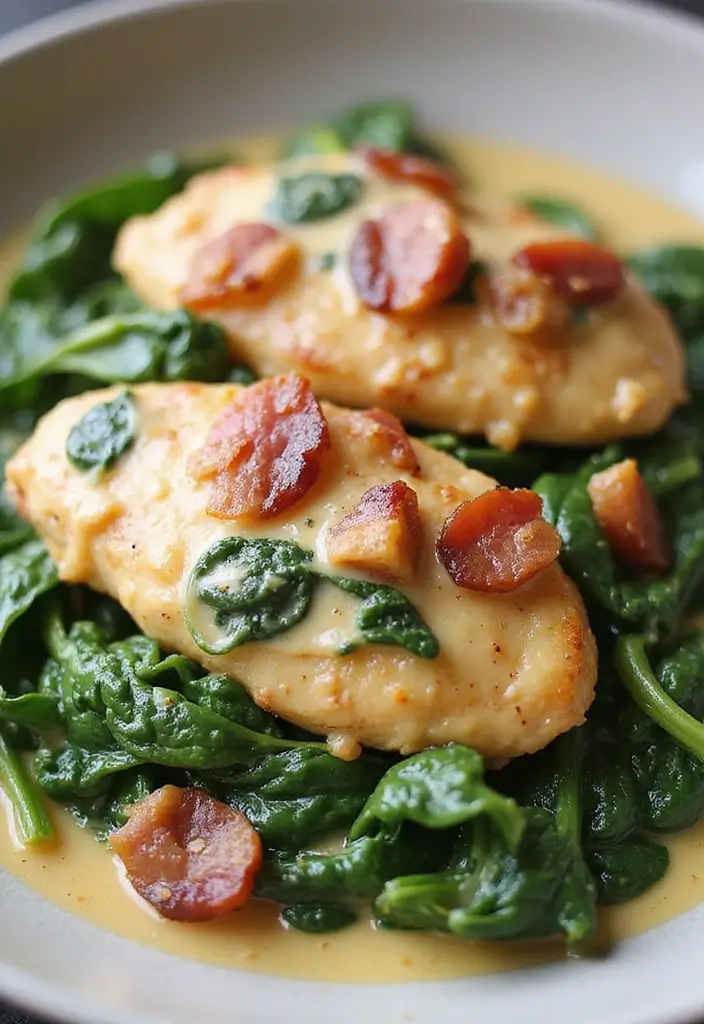 27 Chicken Bacon Carbonara Pasta Recipes That Taste Divine - 6. Creamy Spinach Chicken Bacon Carbonara