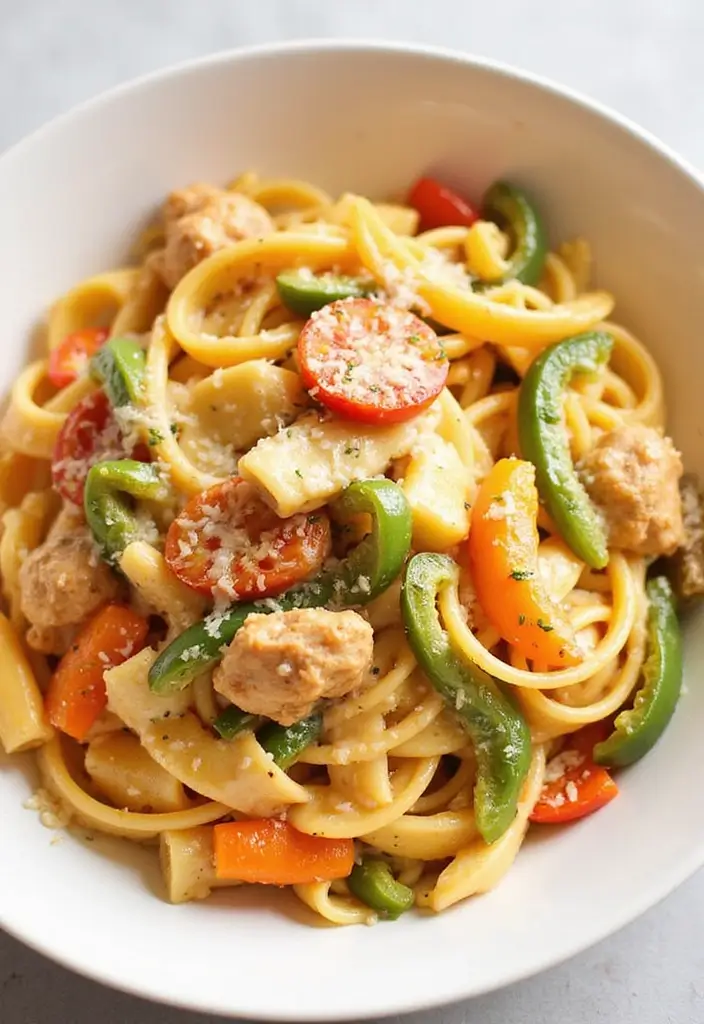 27 Chicken Garlic Parmesan Pasta Recipes That Are Cheesy Heaven - 15. Chicken Garlic Parmesan Pasta with Bell Peppers