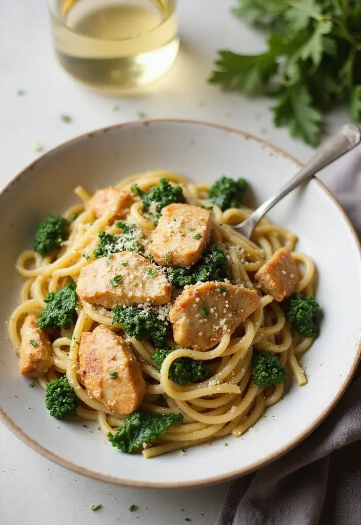 27 Chicken Garlic Parmesan Pasta Recipes That Are Cheesy Heaven - 22. Chicken Garlic Parmesan Pasta with Chard