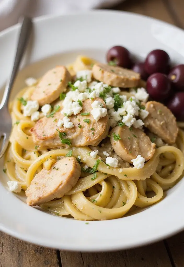 27 Chicken Garlic Parmesan Pasta Recipes That Are Cheesy Heaven - 24. Chicken Garlic Parmesan Pasta with Feta