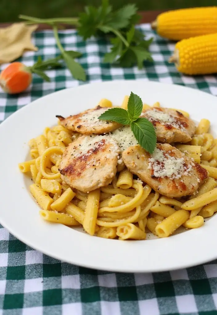 27 Chicken Garlic Parmesan Pasta Recipes That Are Cheesy Heaven - 25. Chicken Garlic Parmesan Pasta with Grilled Corn