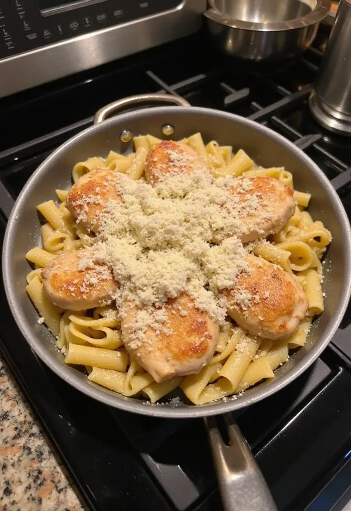 27 Chicken Garlic Parmesan Pasta Recipes That Are Cheesy Heaven - 3. One-Pan Chicken Garlic Parmesan Pasta