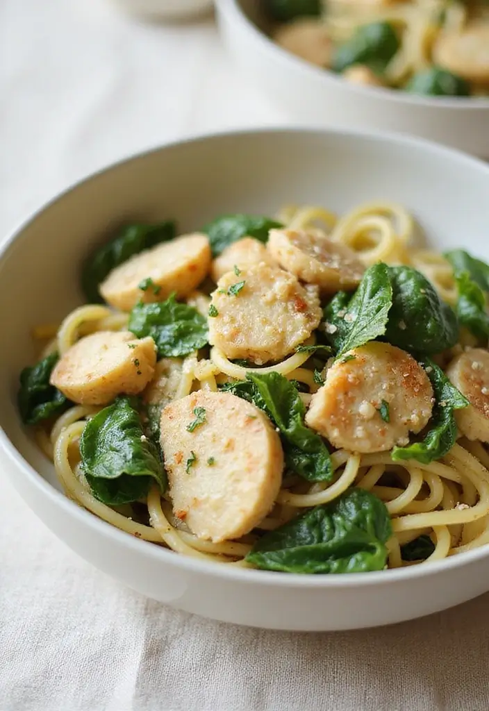 27 Chicken Garlic Parmesan Pasta Recipes That Are Cheesy Heaven - 6. Spinach and Chicken Garlic Parmesan Pasta