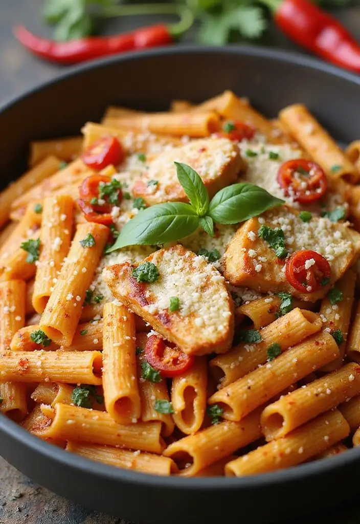 27 Chicken Garlic Parmesan Pasta Recipes That Are Cheesy Heaven - 9. Spicy Chicken Garlic Parmesan Pasta