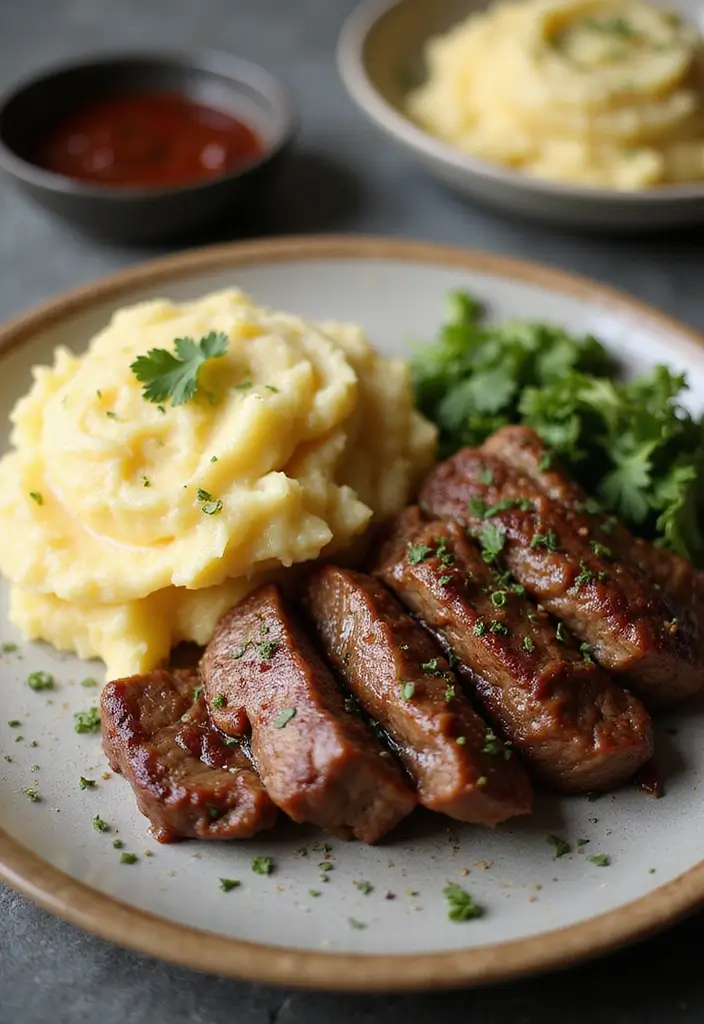 27 Chicken and Steak Recipes That Satisfy Any Craving - 27. Steak with Garlic Mashed Potatoes