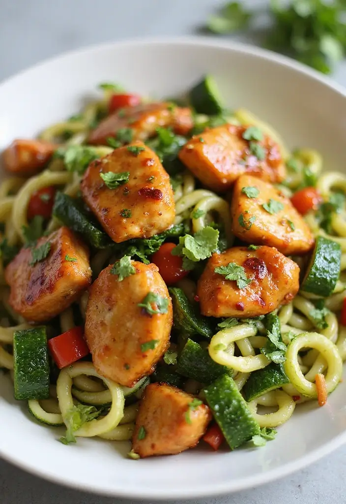 27 General Tso Chicken Crockpot Recipes That Are Sweet & Spicy - 21. General Tso Chicken with Zucchini Noodles