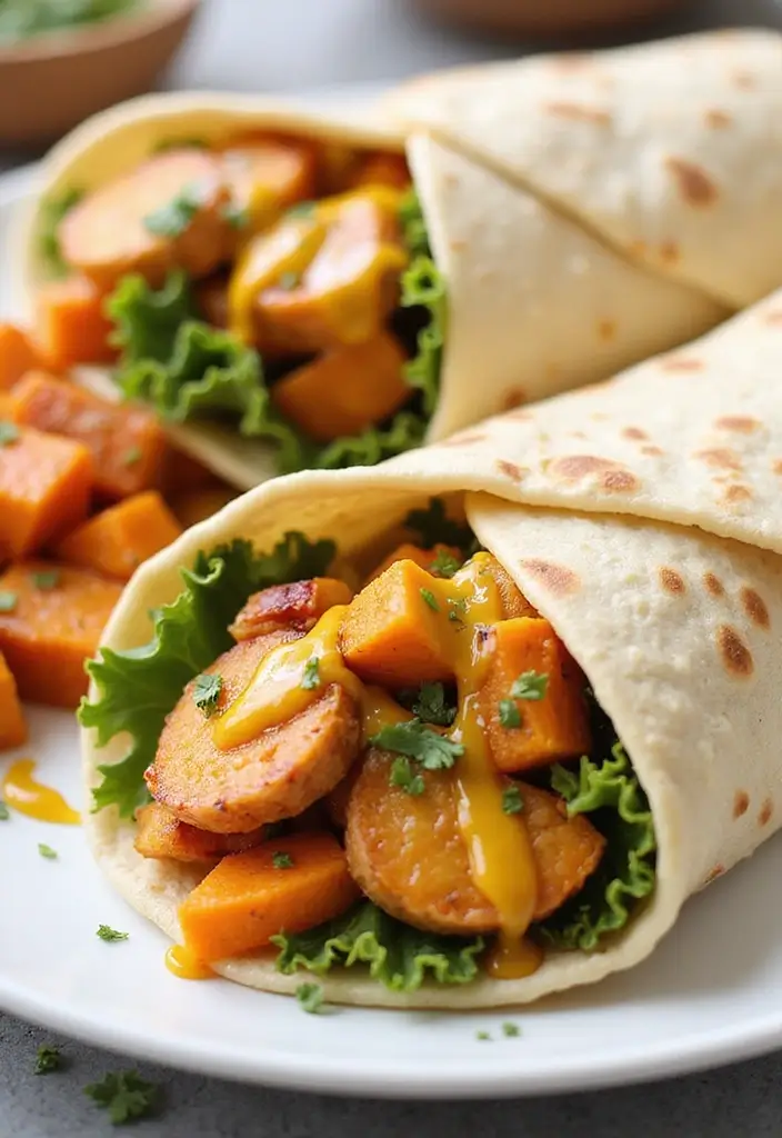 27 Honey Mustard Chicken Wrap Recipes That Are Quick & Protein-Packed 16 27 Honey Mustard Chicken Wrap Recipes That Are Quick & Protein-Packed - 15. Honey Mustard Chicken & Sweet Potato Wrap