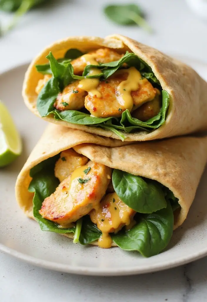 27 Honey Mustard Chicken Wrap Recipes That Are Quick & Protein-Packed 18 27 Honey Mustard Chicken Wrap Recipes That Are Quick & Protein-Packed - 17. Honey Mustard Chicken and Spinach Wrap