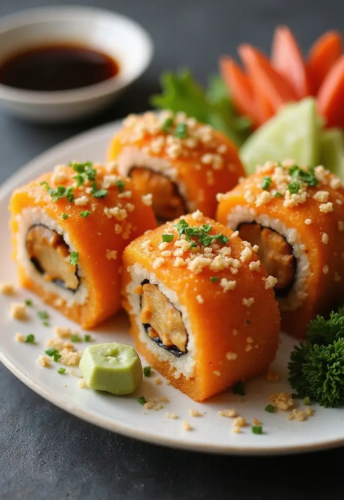 27 Orange Chicken Recipe Healthy Versions That Feel Fresh & Light - 21. Orange Chicken Sushi Rolls