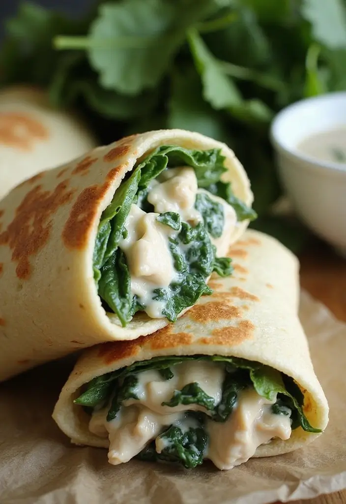 27 Rotisserie Chicken Wrap Recipes That Are Portable & Yummy 17 27 Rotisserie Chicken Wrap Recipes That Are Portable & Yummy - 16. Creamy Spinach Chicken Wrap