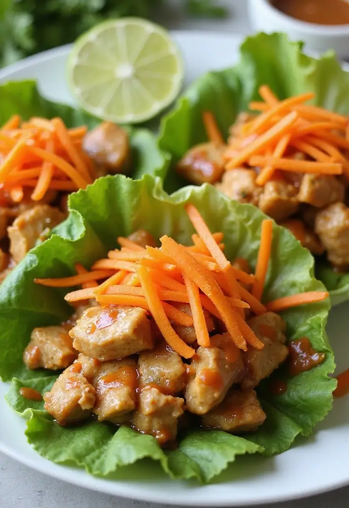 27 Thai Chicken Lettuce Wraps Recipes That Are Crunchy & Clean - 13. Thai Chicken Lettuce Wraps with Sesame Dressing