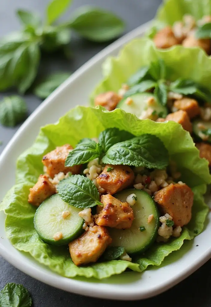 27 Thai Chicken Lettuce Wraps Recipes That Are Crunchy & Clean - 16. Thai Chicken Lettuce Wraps with Cucumber and Mint
