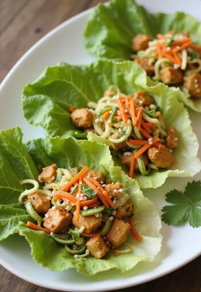 27 Thai Chicken Lettuce Wraps Recipes That Are Crunchy & Clean - 17. Thai Chicken Lettuce Wraps with Zucchini Noodles