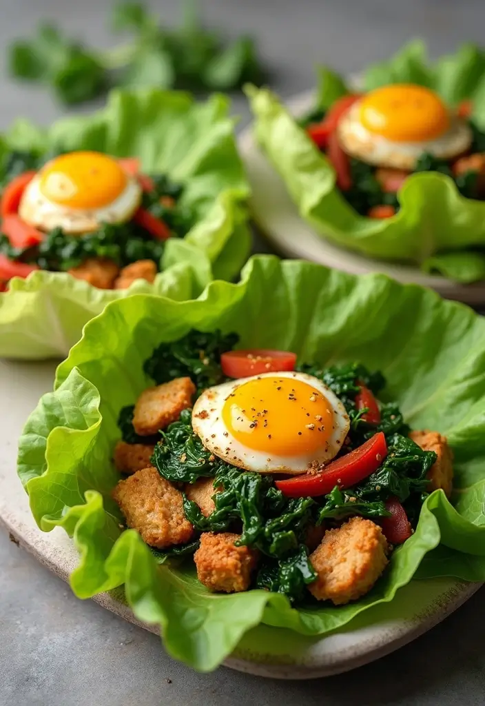 27 Thai Chicken Lettuce Wraps Recipes That Are Crunchy & Clean - 18. Thai Chicken Lettuce Wraps with Egg and Spinach
