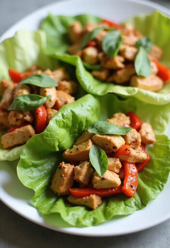 27 Thai Chicken Lettuce Wraps Recipes That Are Crunchy & Clean - 21. Thai Chicken Lettuce Wraps with Roasted Peppers