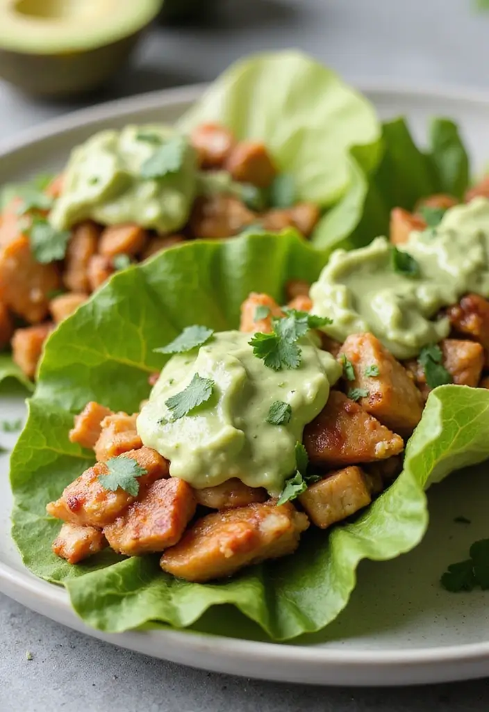 27 Thai Chicken Lettuce Wraps Recipes That Are Crunchy & Clean - 22. Thai Chicken Lettuce Wraps with Avocado Cream
