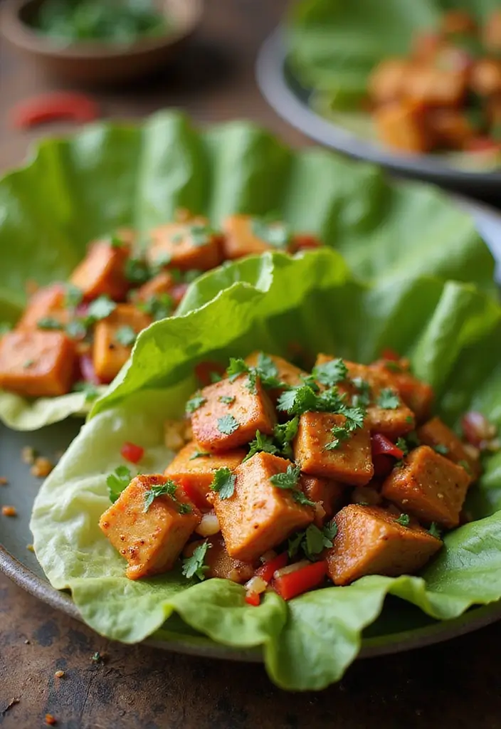 27 Thai Chicken Lettuce Wraps Recipes That Are Crunchy & Clean - 23. Thai Chicken Lettuce Wraps with Spicy Tofu
