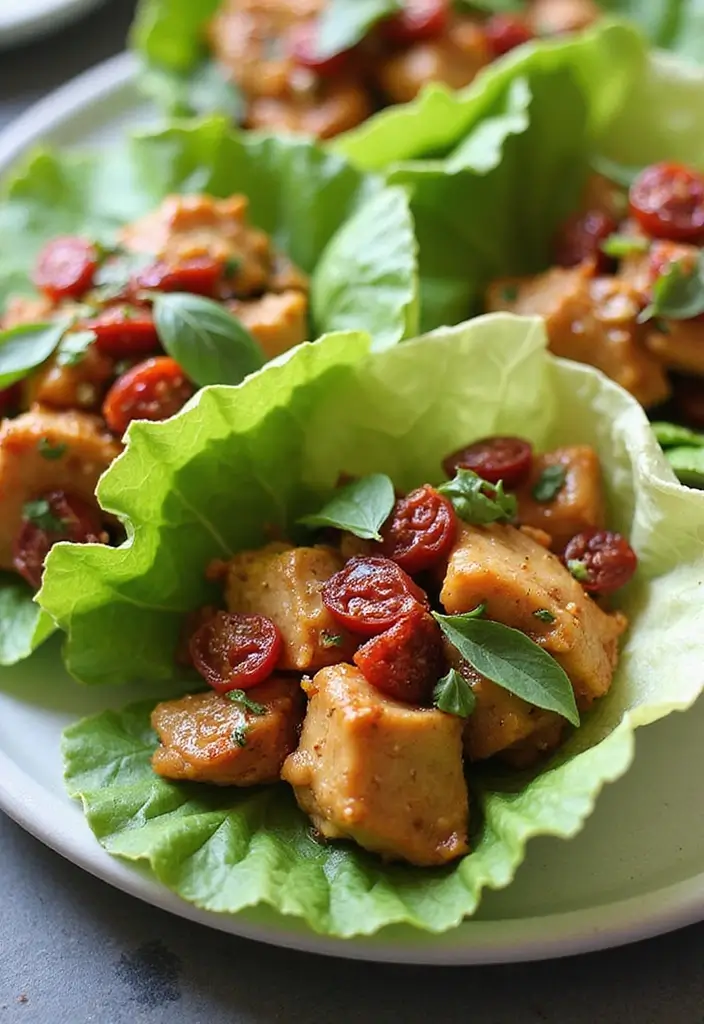 27 Thai Chicken Lettuce Wraps Recipes That Are Crunchy & Clean - 24. Thai Chicken Lettuce Wraps with Sun-dried Tomatoes