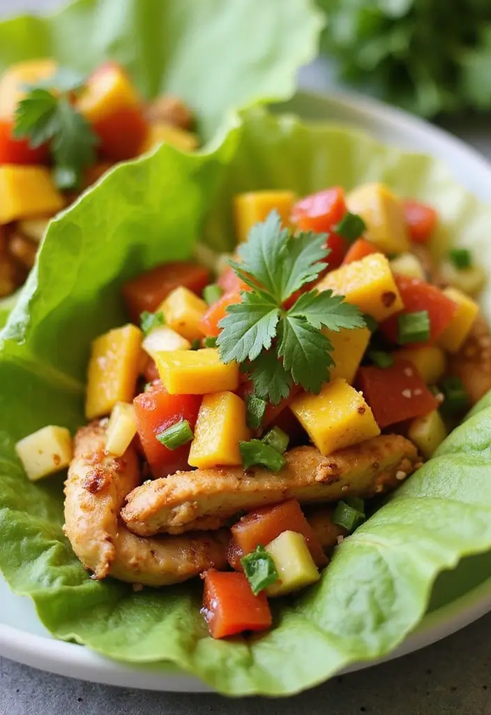 27 Thai Chicken Lettuce Wraps Recipes That Are Crunchy & Clean - 4. Thai Chicken Lettuce Wraps with Mango Salsa
