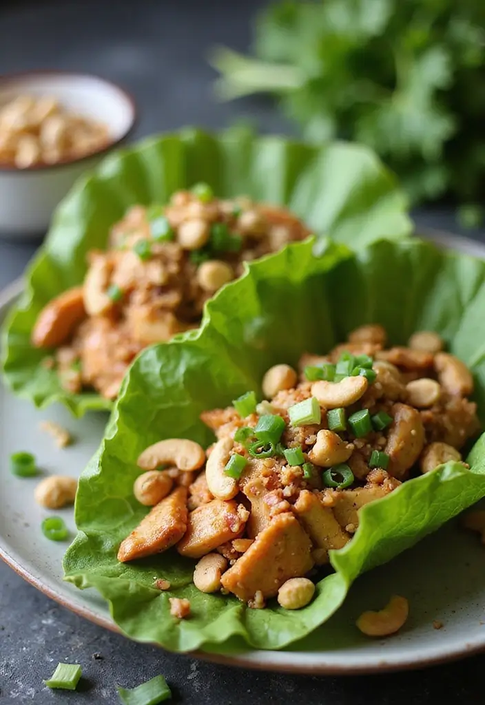 27 Thai Chicken Lettuce Wraps Recipes That Are Crunchy & Clean - 7. Thai Chicken Lettuce Wraps with Cashews