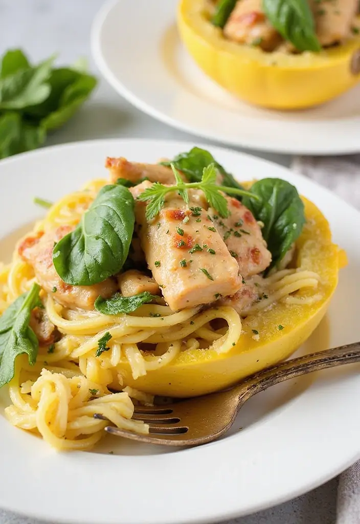 27 Tuscan Chicken Spaghetti Squash Recipes That Are Low-Carb & Delicious - 1. Creamy Tuscan Chicken Spaghetti Squash