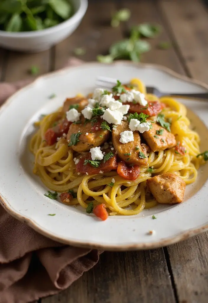 27 Tuscan Chicken Spaghetti Squash Recipes That Are Low-Carb & Delicious - 11. Tuscan Chicken Spaghetti Squash with Feta Cheese