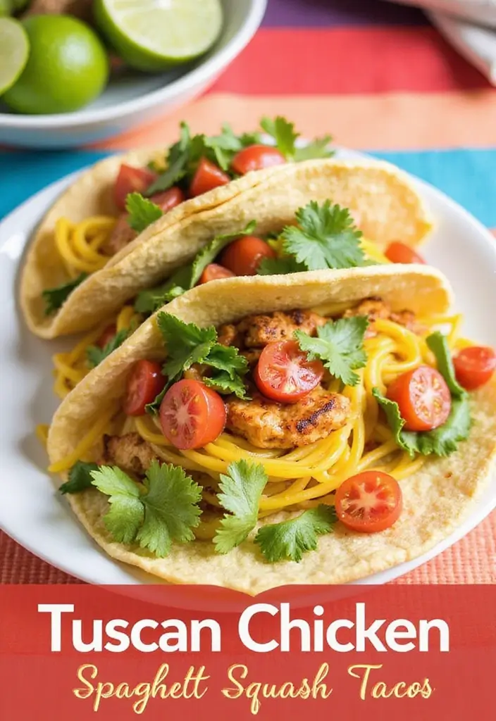 27 Tuscan Chicken Spaghetti Squash Recipes That Are Low-Carb & Delicious - 13. Tuscan Chicken Spaghetti Squash Tacos