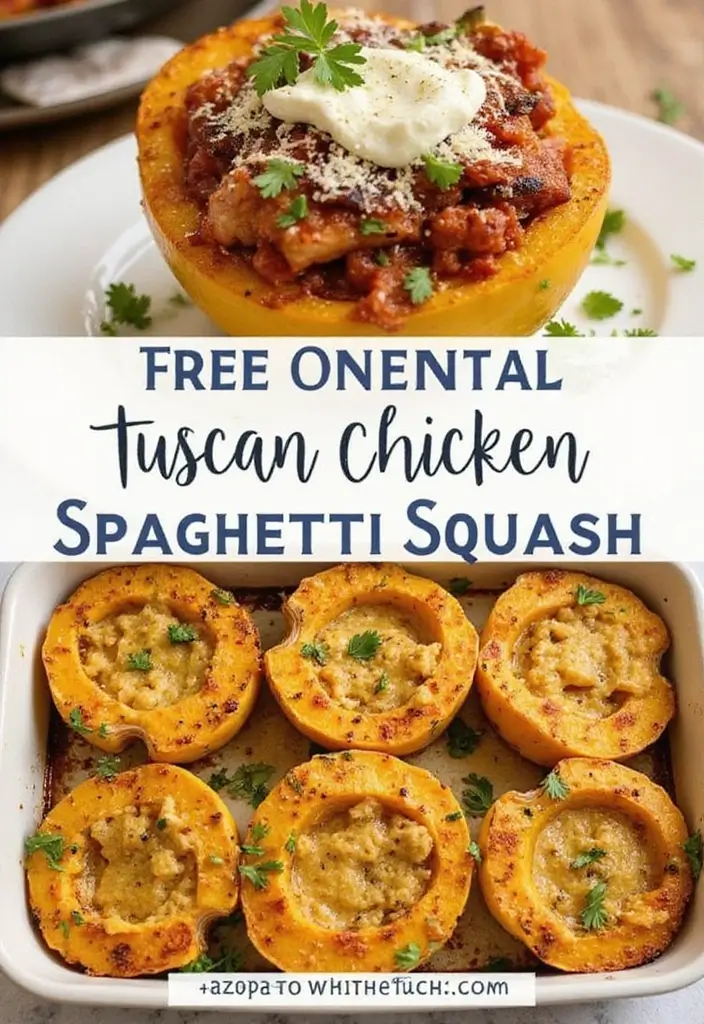 27 Tuscan Chicken Spaghetti Squash Recipes That Are Low-Carb & Delicious - 16. One-Pan Tuscan Chicken Spaghetti Squash