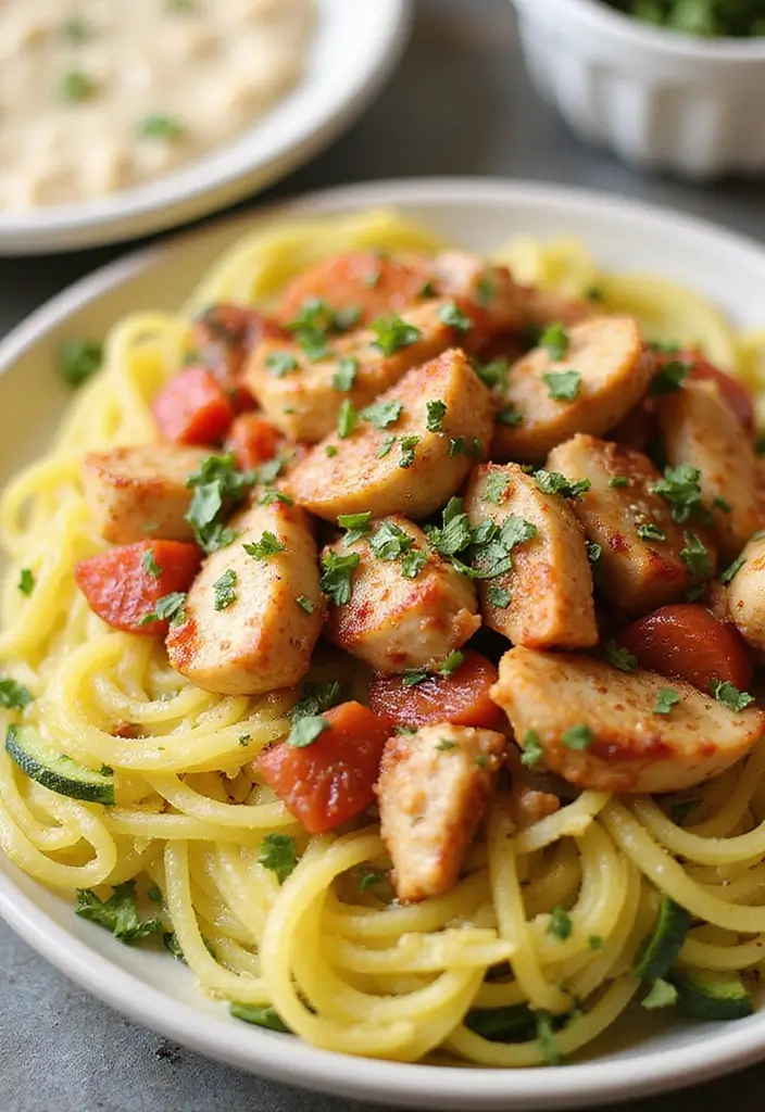 27 Tuscan Chicken Spaghetti Squash Recipes That Are Low-Carb & Delicious - 23. Tuscan Chicken Spaghetti Squash with Zucchini Noodles