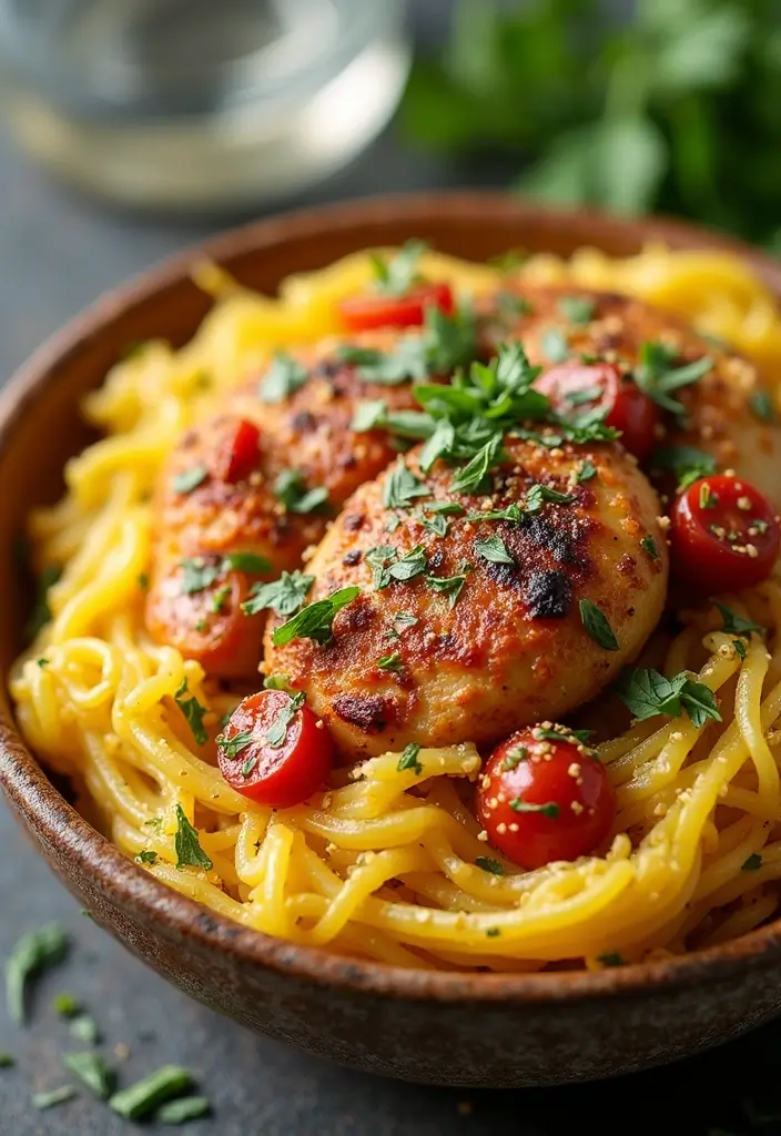 27 Tuscan Chicken Spaghetti Squash Recipes That Are Low-Carb & Delicious - 24. Tuscan Chicken Spaghetti Squash with Cauliflower Rice