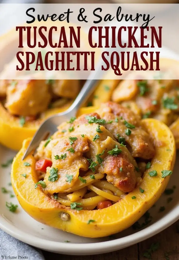 27 Tuscan Chicken Spaghetti Squash Recipes That Are Low-Carb & Delicious - 27. Sweet and Savory Tuscan Chicken Spaghetti Squash