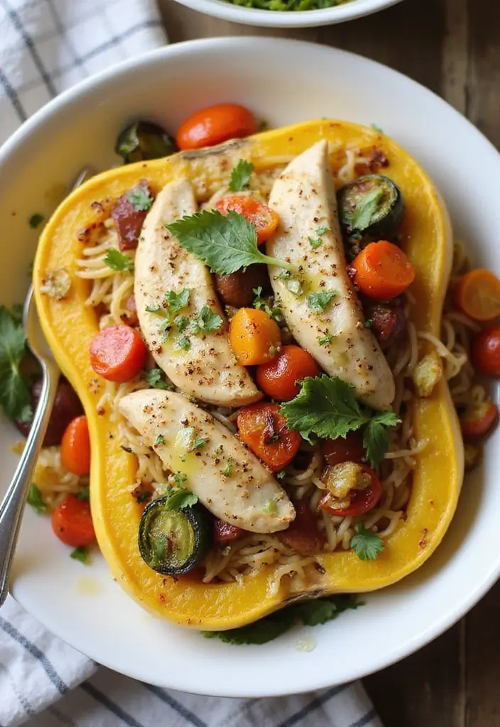 27 Tuscan Chicken Spaghetti Squash Recipes That Are Low-Carb & Delicious - 3. Tuscan Chicken Spaghetti Squash with Roasted Vegetables