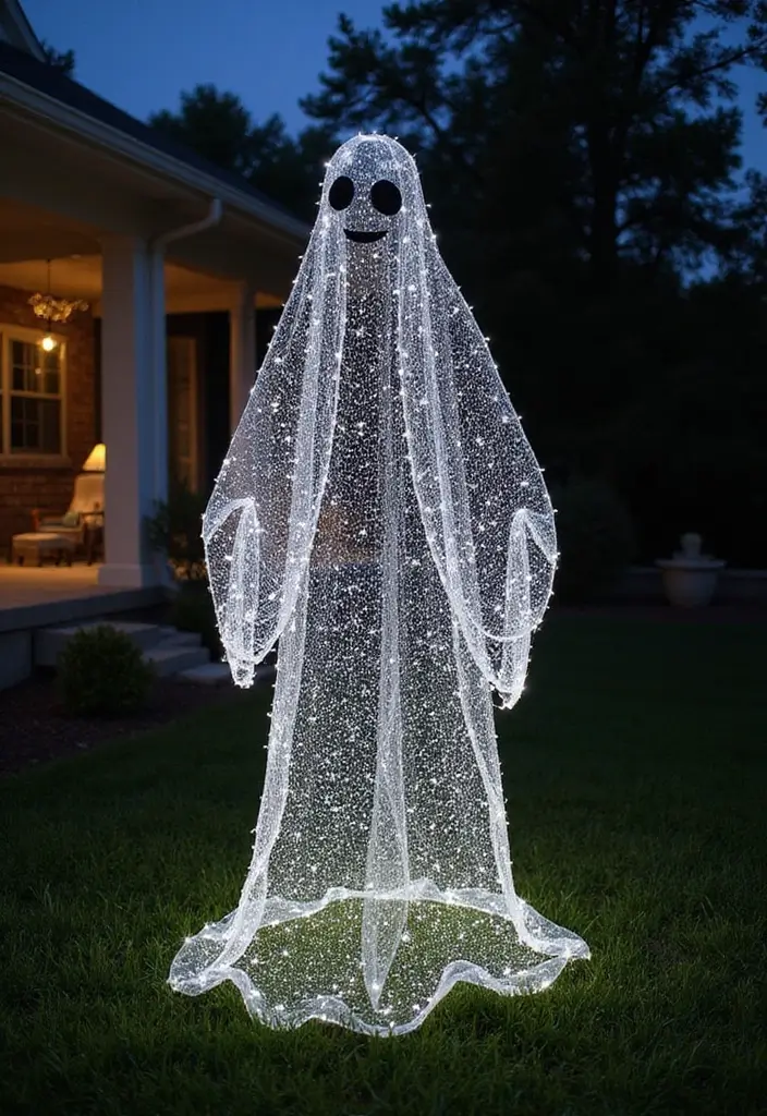 28 Chicken Wire Ghosts DIY Projects That Are Spooky & Fun 9 28 Chicken Wire Ghosts DIY Projects That Are Spooky & Fun - 8. Ghost Silhouette on Lawn