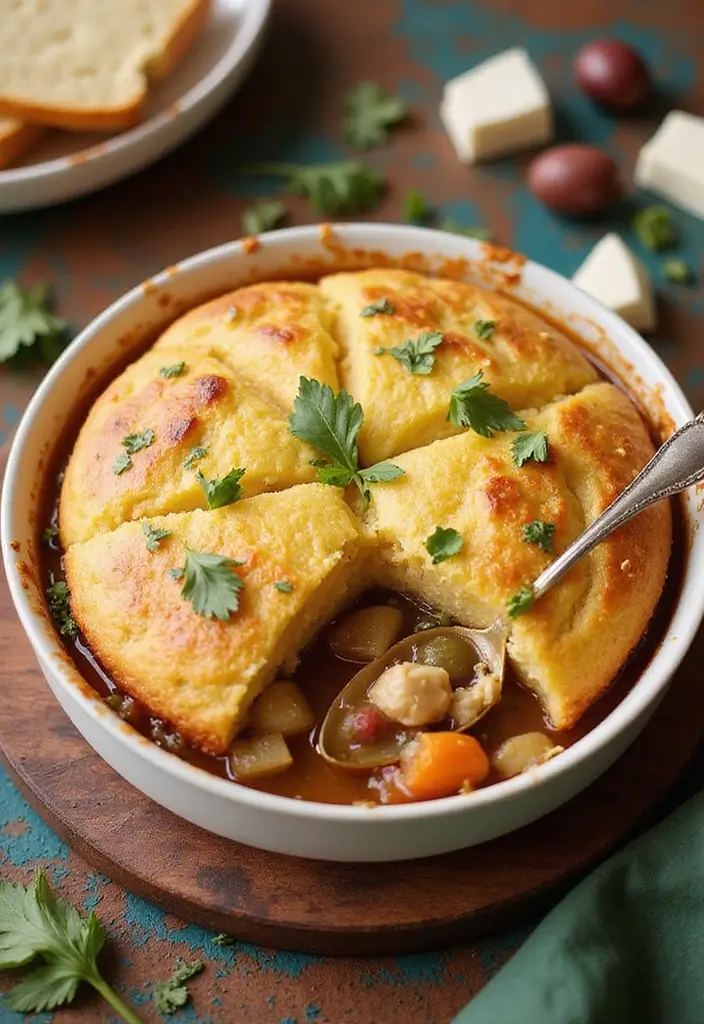 29 Cornbread Chicken Pot Pie Recipes That Feel Southern & Cozy - 12. Greek Cornbread Chicken Pot Pie