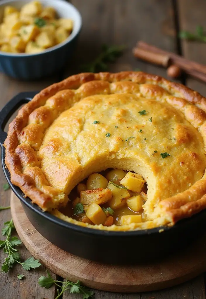29 Cornbread Chicken Pot Pie Recipes That Feel Southern & Cozy - 13. Curried Chicken Cornbread Pot Pie