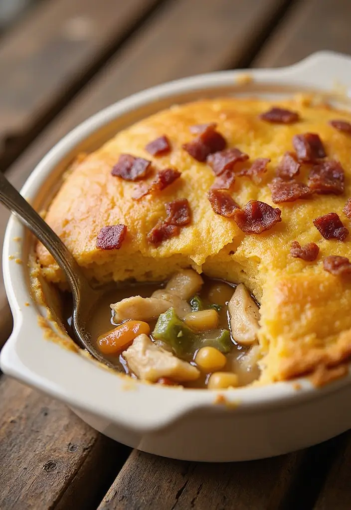 29 Cornbread Chicken Pot Pie Recipes That Feel Southern & Cozy - 14. Maple Bacon Cornbread Chicken Pot Pie