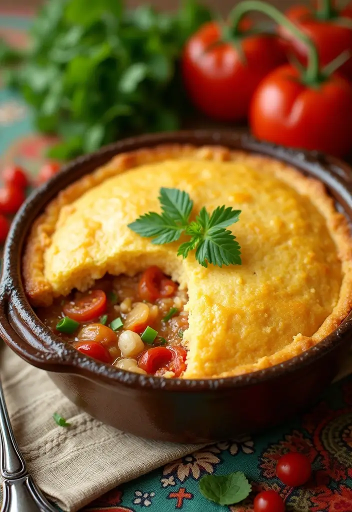 29 Cornbread Chicken Pot Pie Recipes That Feel Southern & Cozy - 16. Mediterranean Cornbread Chicken Pot Pie