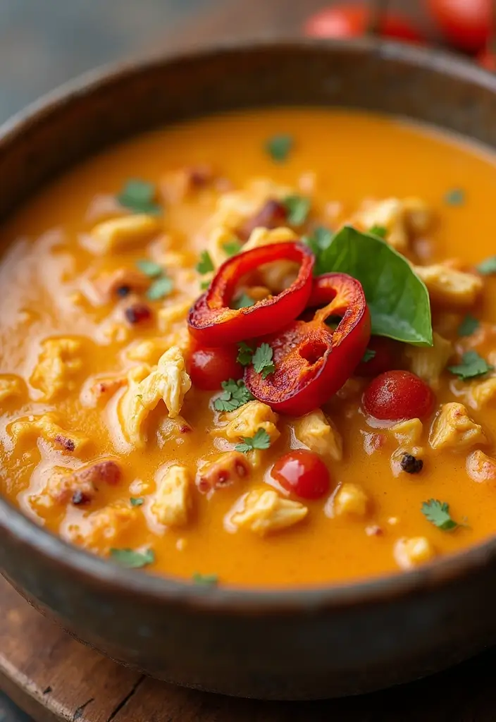 29 Creamy Chicken Enchilada Soup Recipes That Are Spicy & Smooth 29 29 Creamy Chicken Enchilada Soup Recipes That Are Spicy & Smooth - 28. Creamy Chicken Enchilada Soup with Roasted Red Peppers