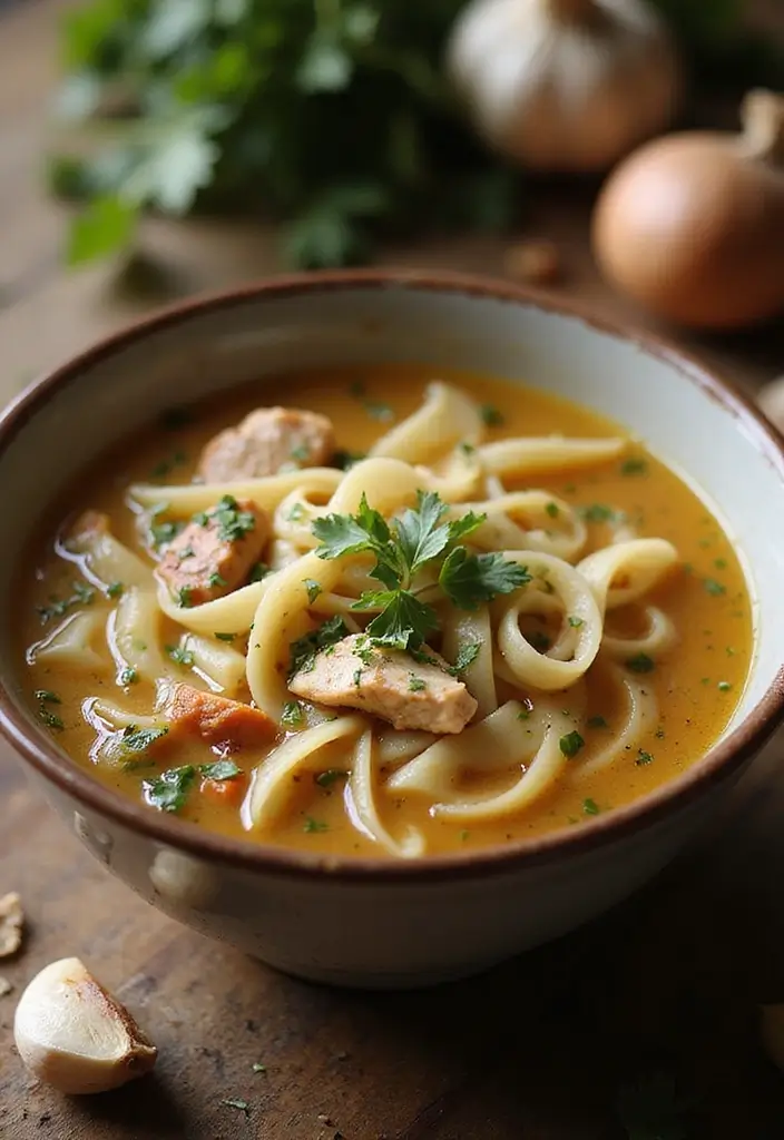 29 Hearty Chicken Noodle Soup Recipes That Warm You Up Instantly - 17. Garlic Chicken Noodle Soup