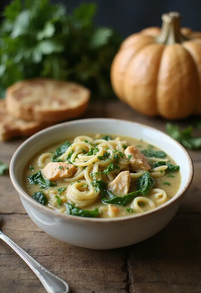 29 Hearty Chicken Noodle Soup Recipes That Warm You Up Instantly - 21. Creamy Spinach Chicken Noodle Soup