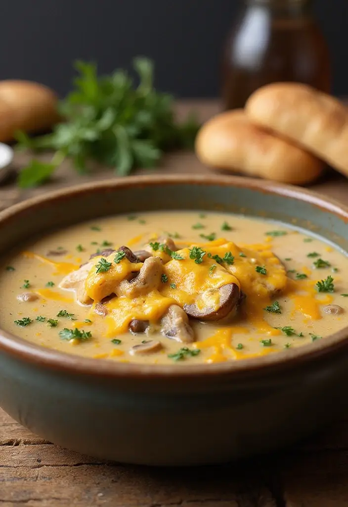 29 Rotisserie Chicken Mushroom Soup Recipes That Are Creamy & Rich - 17. Cheesy Chicken Mushroom Soup