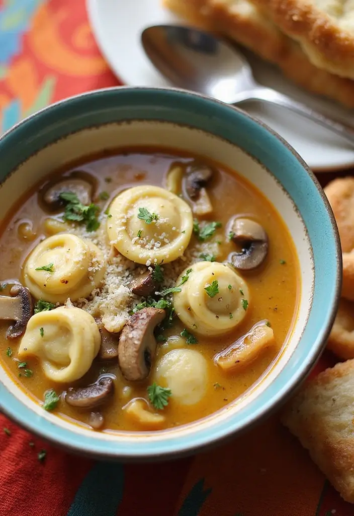 29 Rotisserie Chicken Mushroom Soup Recipes That Are Creamy & Rich - 21. Chicken Mushroom Tortellini Soup